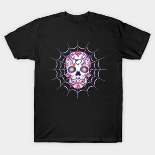 Sugar Skull TShirt Creepy Scary Spiderweb Halloween Shirt T-Shirt